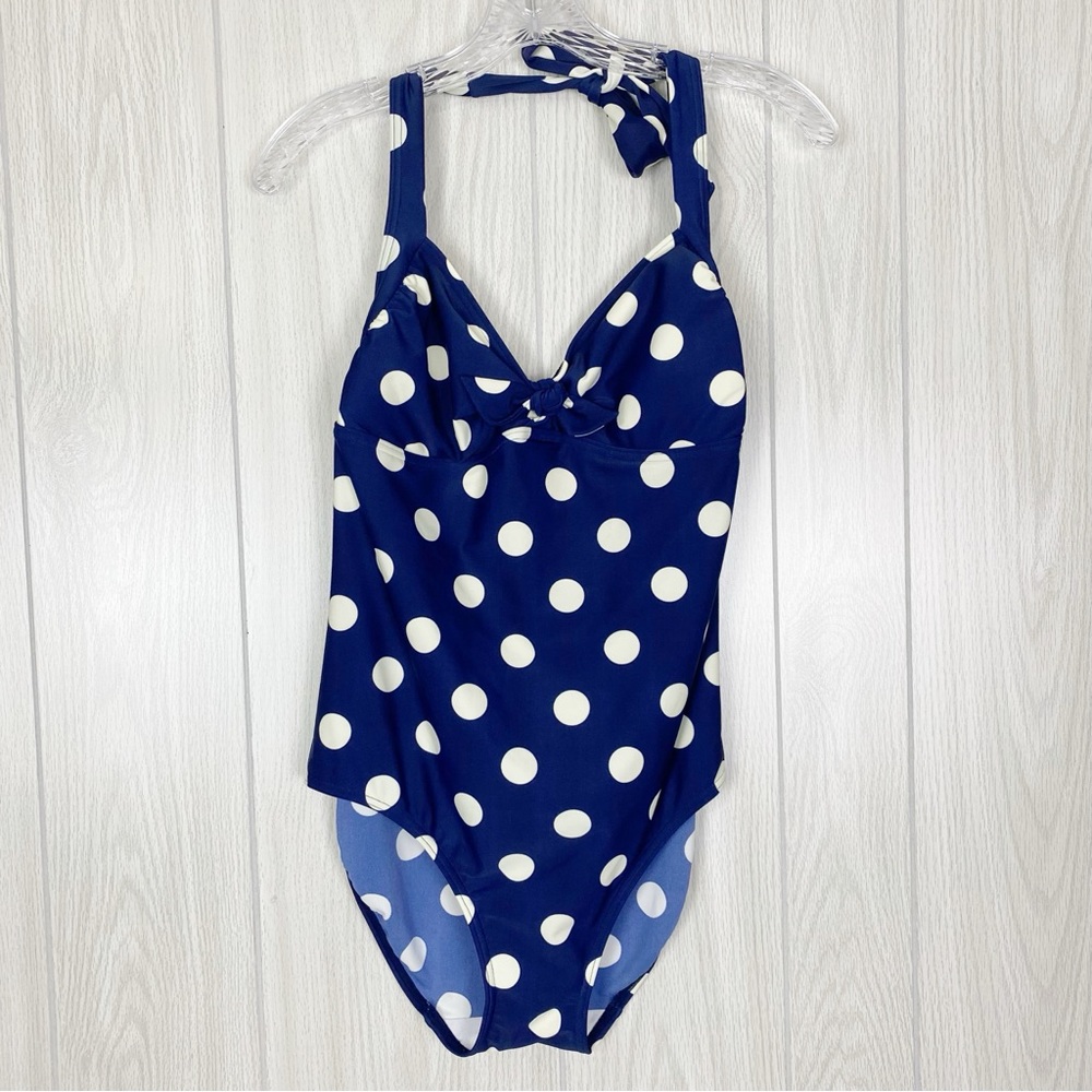 Boden | Navy Blue & White Polka Dot One Piece Swimsuit Size 10